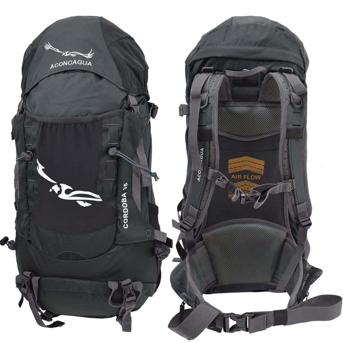 

Aconcagua Cordoba 35l Mountaineering Hiking Backpack Medium Size for Beginners (Black)