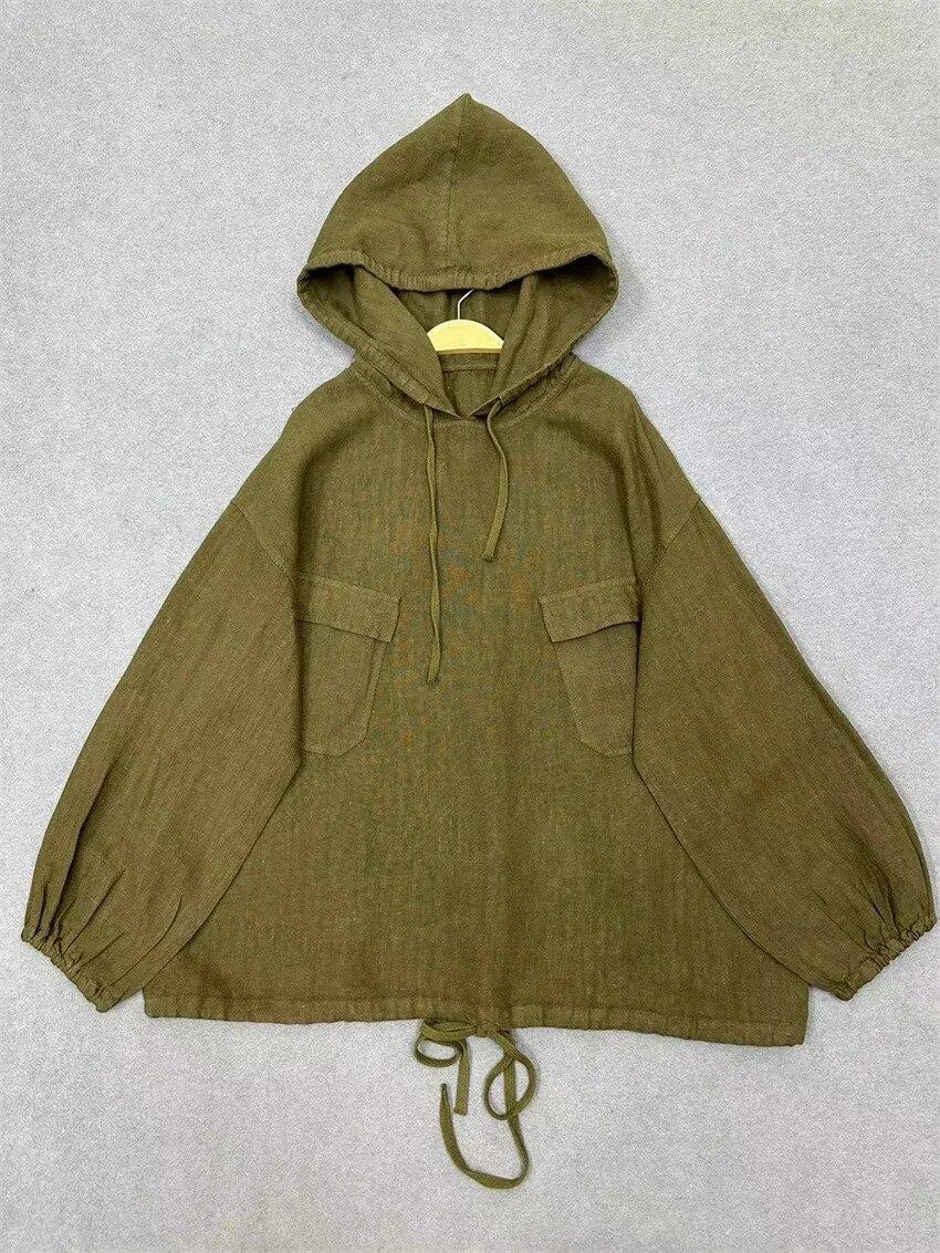 

Johnature японский Разное Ленивый Ретро Толстовка с Капюшоном Женский Весенний Толстый Льняной Свободный Повседневный Пуловер Толстовка One Size армия зеленый