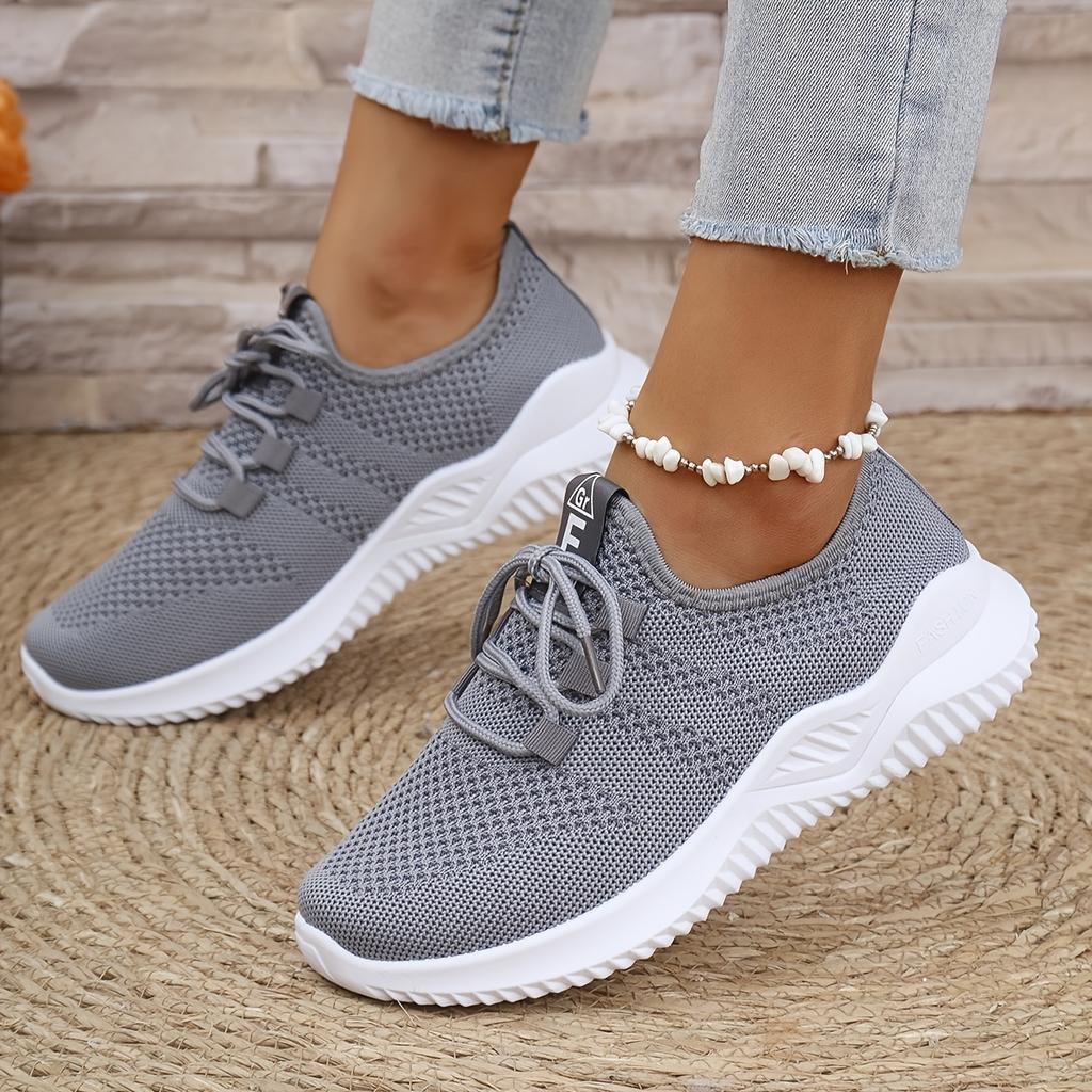 Women's Leisure Sports Shoes in Solid Colors with Knit Upper and Soft Soles for Running Tennis and Workouts Ideal for Travel