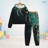 Kids Boys Girls Hooded Long Sleeve Printed Two Piece Set Black Gold Sweatshirt Cuffed Pants
