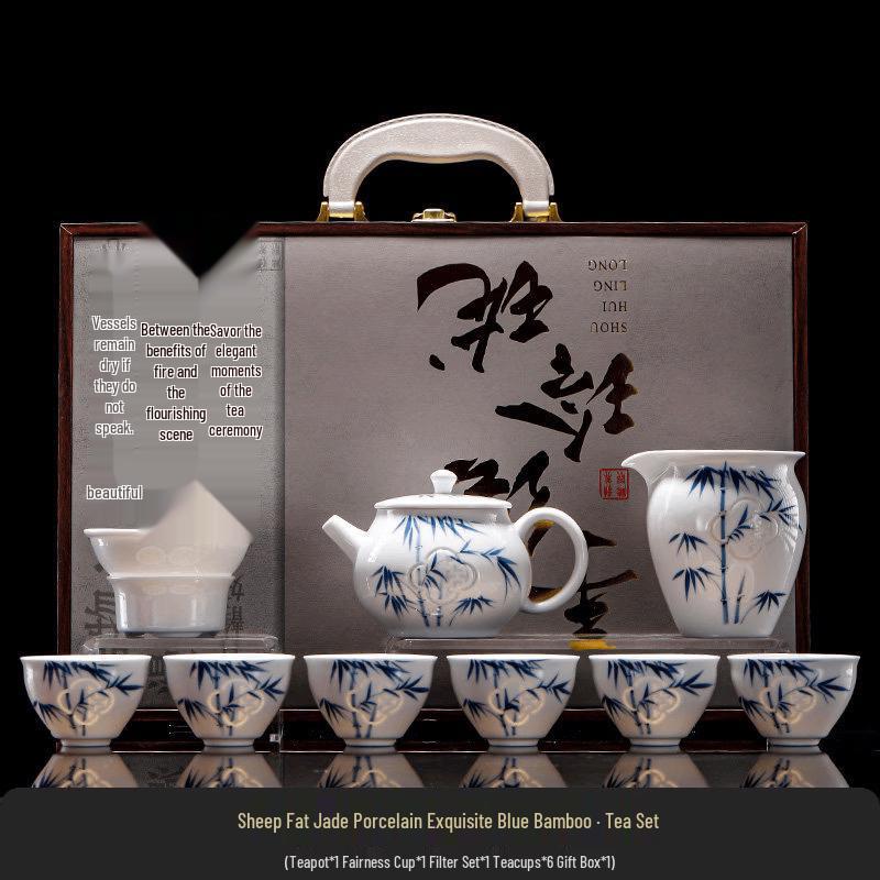 Linglong Suet Jade Porcelain Kung Fu Tea Set 1 Set