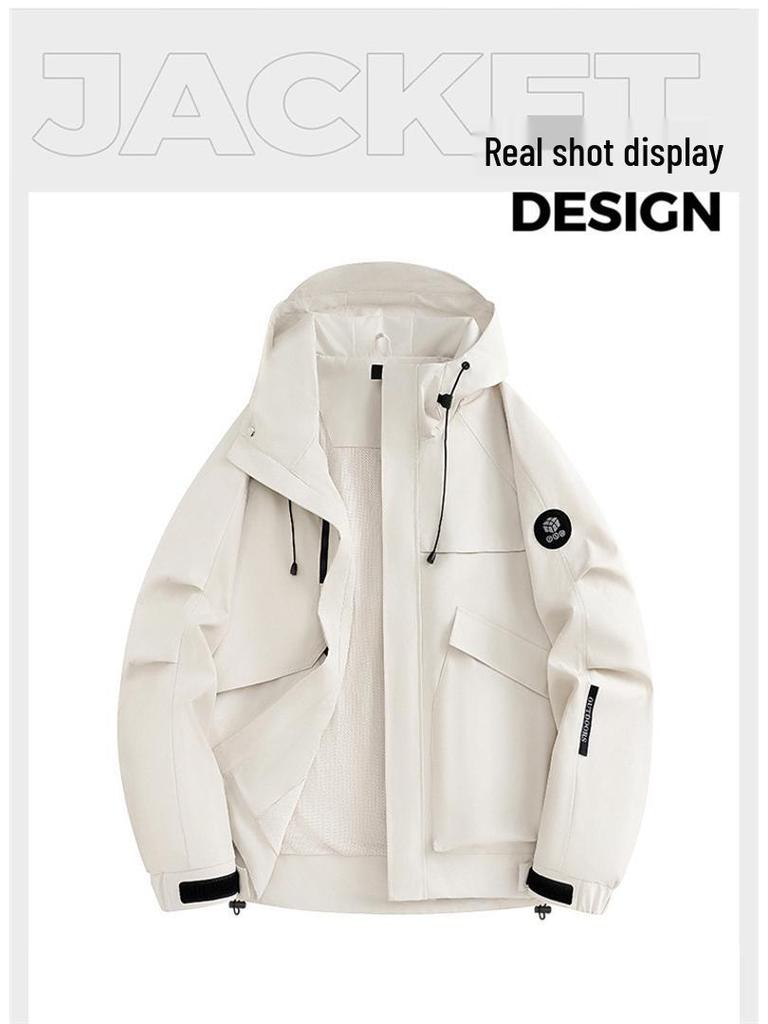 Men's Camouflage Hooded Jacket - Spring/Autumn, American Style, Solid Color, Youthful & Casual