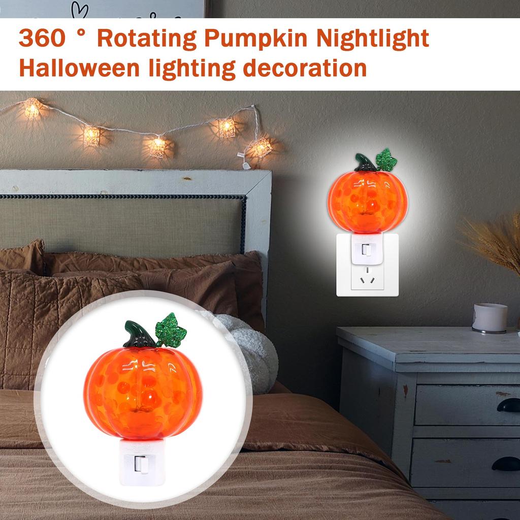 Rotating Pumpkin Night Light Plug-in Decorative Lamp for Halloween Party Decor