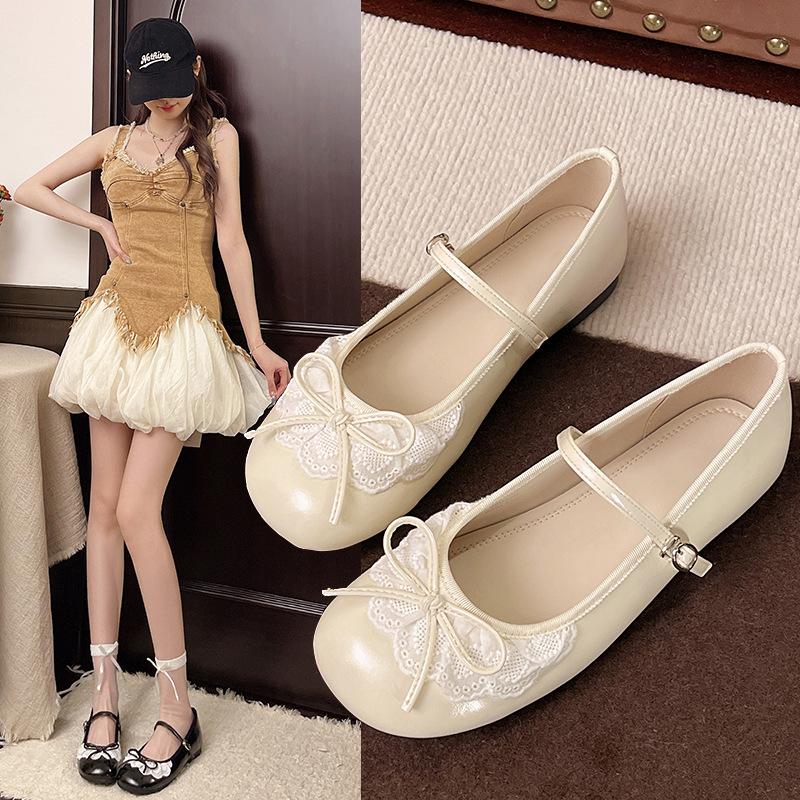 Fashion 2025 New Ballet Flats Women Shoes Mary Jane Shoes Round Toe Women's Bow Flats Women Shoes Plus Size 35-40 Black Silver