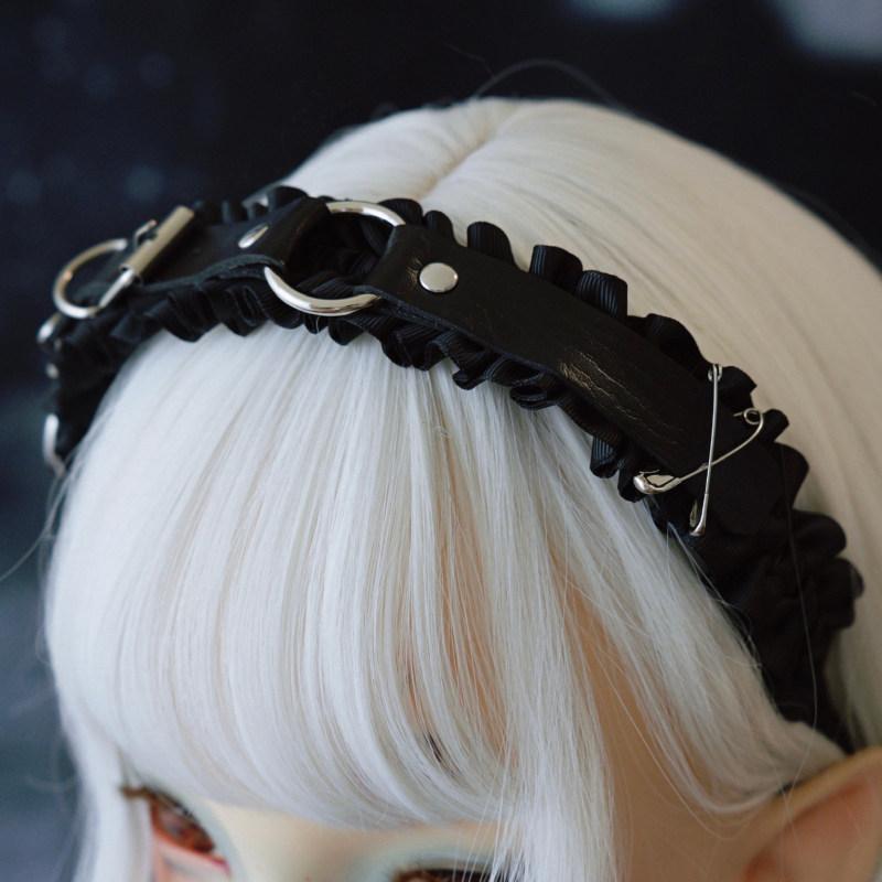 Y2K Headband Hair Accessories for Women Original Handmade Ring Leather Buckle Headband Punk Pleated Headband