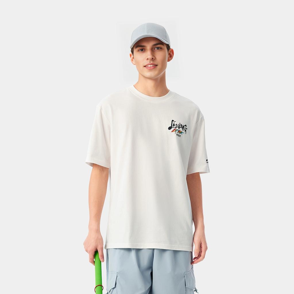 Li Ning Sports Lifestyle Series High Street American Retro Casual Ice Silk Comfortable Versatile Summer Short Sleeve T-Shirt Unisex Tops AHSV263-1