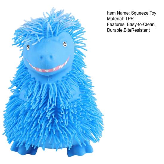 Cartoon Dinosaur Squeeze Toy with Long Hair Glitter Soft TPR Rubber Stress Relief Fidget for Kids Pull-Resistant Visual Stimulation Anxiety Relief