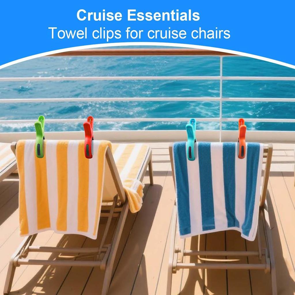 Large Beach Towel Clips for Beach Chair, Heavy-Duty Plastic Clothes P, Towel Clips for Beach Chairs Cruise-Keep Your Towel from Blowing Away,