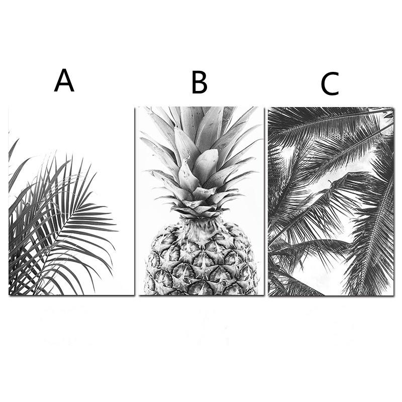 Nordic Minimalism Tropical Prints Palm Tree Leaves Wall Art Pineapple Poster Black White Canvas Painting Picture for Living Room No Frame