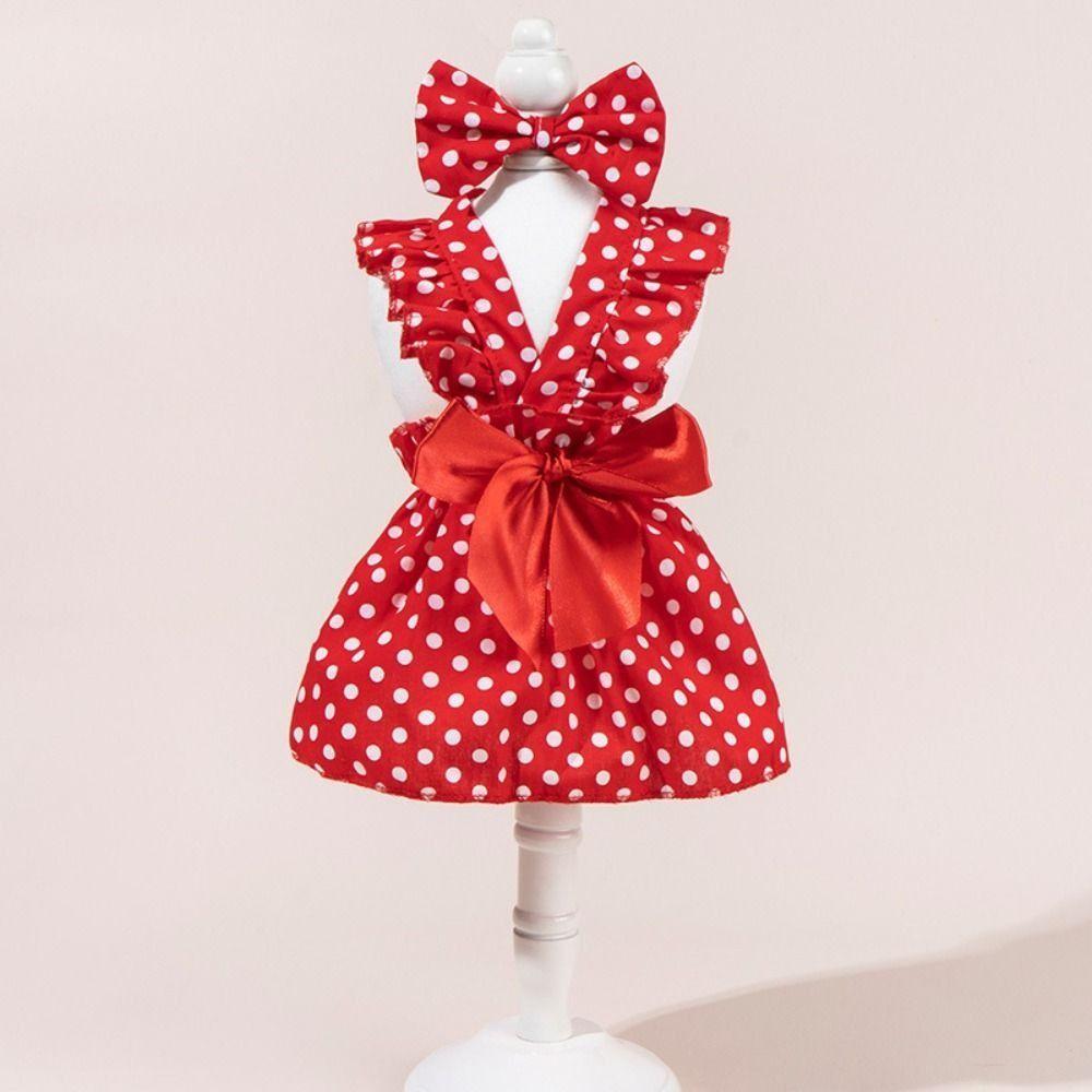 Bow Headband Cat Dog Princess Dress Polka Dots Printing Pet Dress Cute Pet Skirts  Spring Summer