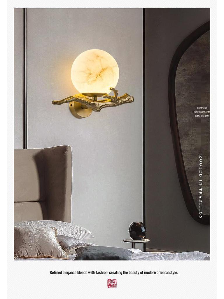 Minimalist Luxury Marble & Copper Wall Lamp for Living Room/Bedroom