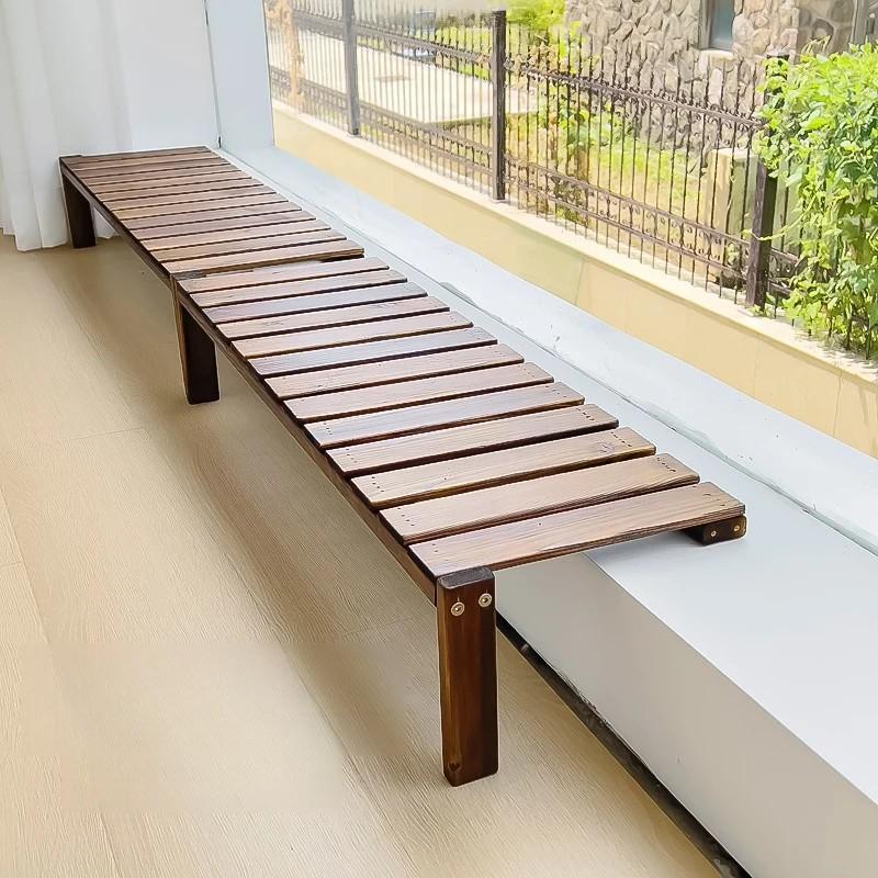 Adjustable Height Wooden Window Sill Flower Stand Wide Balcony Plant Shelf Narrow-Top Home Decor Flower Rack