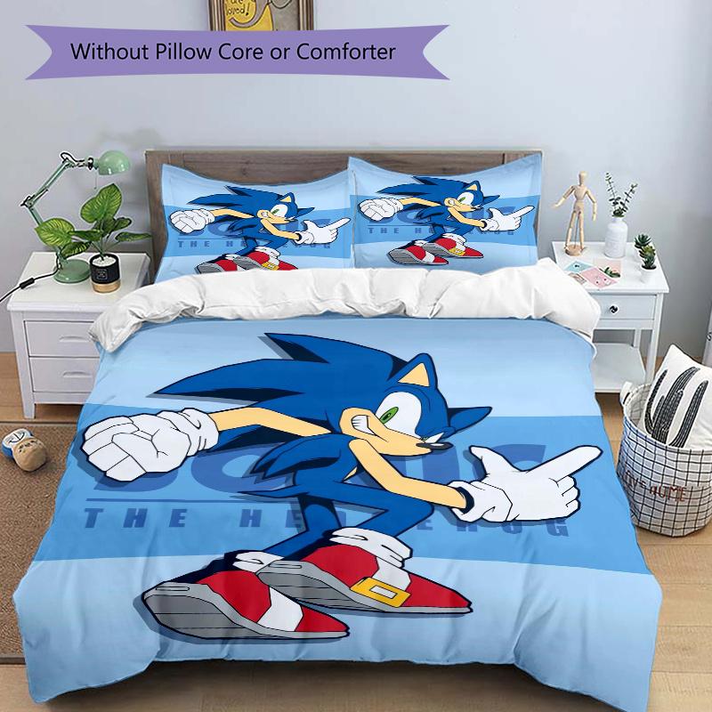 

3pcs Sonic the Hedgehog Quilt Cover Set (1 Quilt Cover + 2 Pillowcases Without Pillow Core), High-Definition Printing for Home and Dormitory.H086 135x200cm