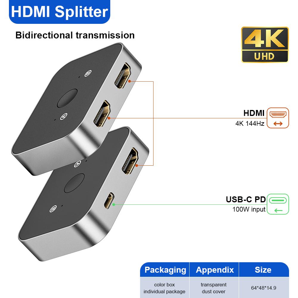ULT-unite HDMI Bidirectional Switch 1 in 2 Out 8K 60hz 4K 8K 144Hz USB C Hubs Docking Station 2 in 1 Out HDMI Splitter Switch