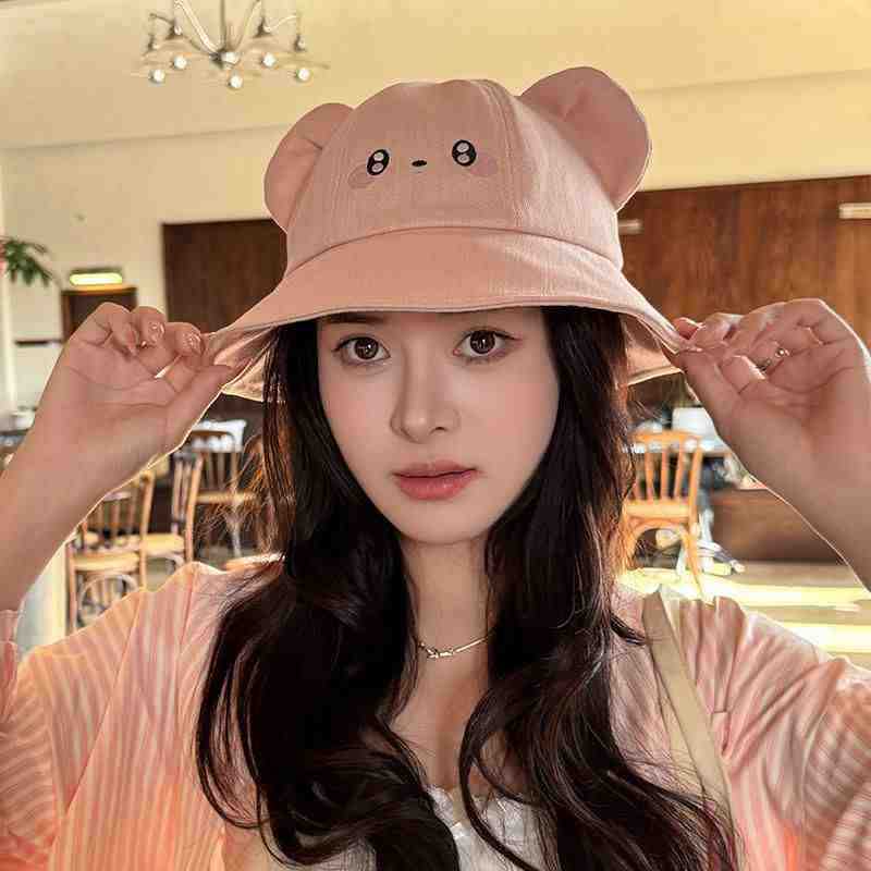 Fisherman hat children cartoon cute bear hat spring and summer face covering versatile basin hat student outdoor sun protection hat