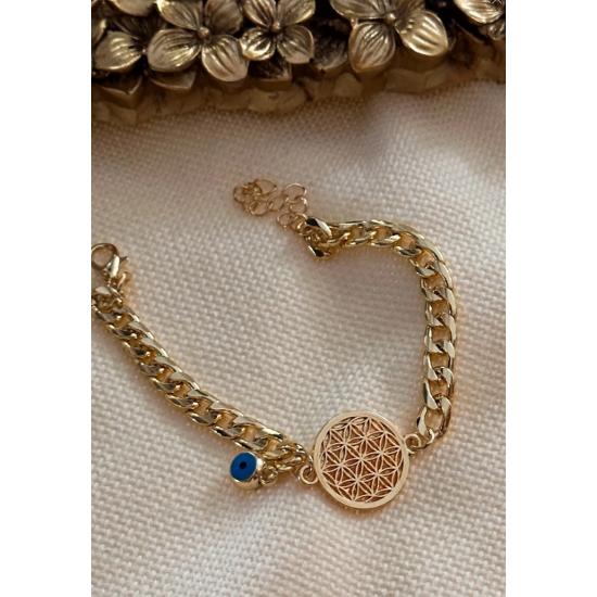 Yaşam Çiçeği Model Nazar Sallantılı Zincir Bileklik