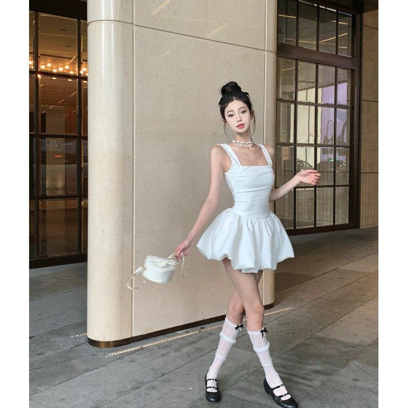 Spice girl French temperament fairy ballet girl sweet cool waist sleeveless bud skirt fluffy fairy dress