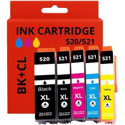 Pack 5 Compatible Canon PGI-520 / CLI-521 Cartridges – For PIXMA iP Printers & MP Series