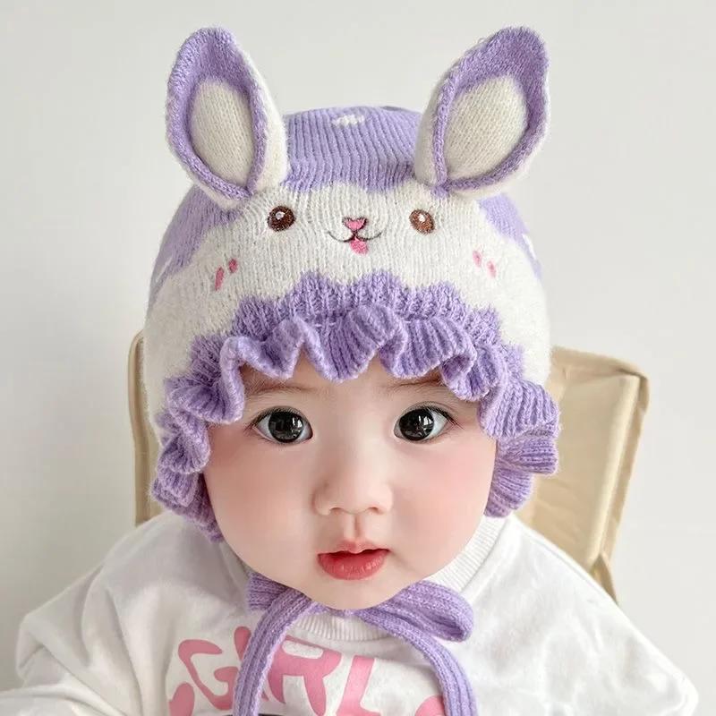 

Autumn Winter Baby Hat Cute Knitted Beanie with Ear Flaps Soft Warm Infant Toddler Cap for Boys and Girls Christmas Gift 1PC фіолетовий