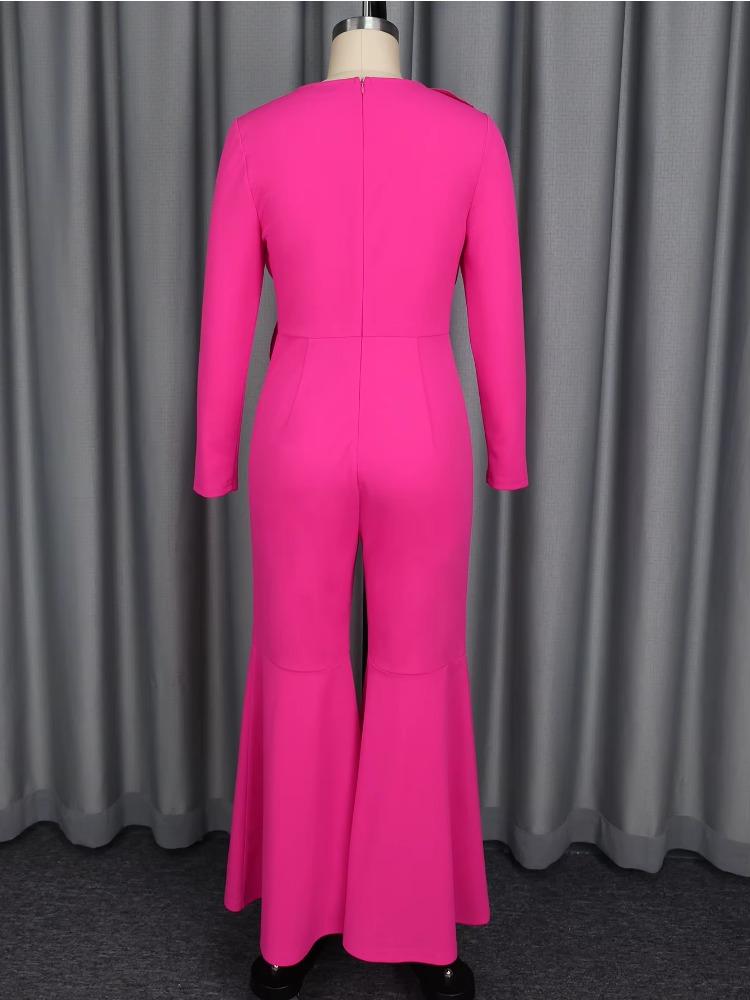 Salopetă elegantă cu flori mari 3D, cu mâneci lungi, casual, formală, pentru nuntă, invitată la cocktail, ținută dintr-o singură piesă