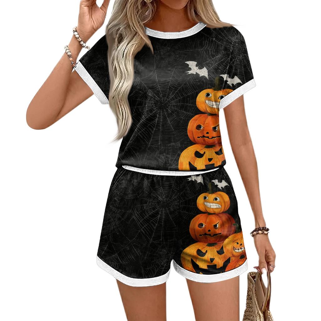 Women's Fashionable Casual Halloween Color-Block Print Set