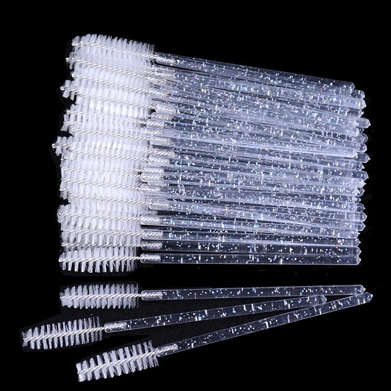 CNKESS 50Pc bags/cans Disposable Eyelash Extension Mascara Wand Glitter Micro Lash Brushes Spoolie With Container Case Wholesale