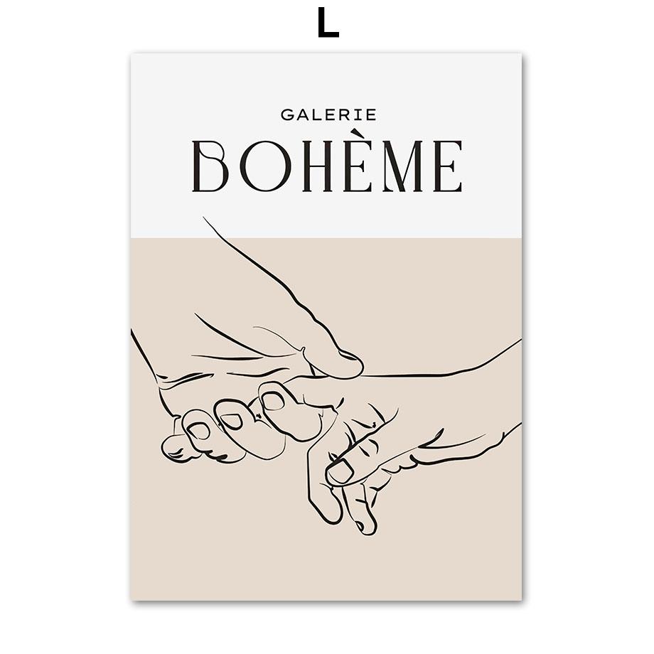 Flower Leaf Girl Hand Geometry Abstract Black Beige Posters And Prints Wall Art Canvas Painting Pictures For Living Room Decor