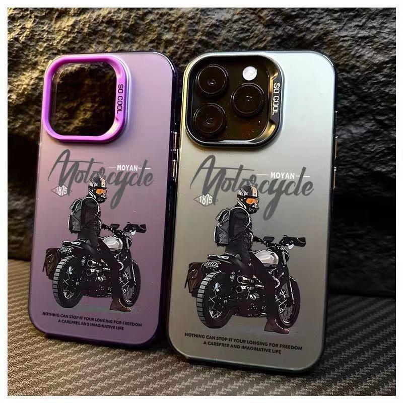 Popular Laser Hard PC+TPU Back Cover for Motorcycle Rider Mobile Phone Cases for iPhone 16 15 14 13 Pro 12 11 Pro Xs X XR Max