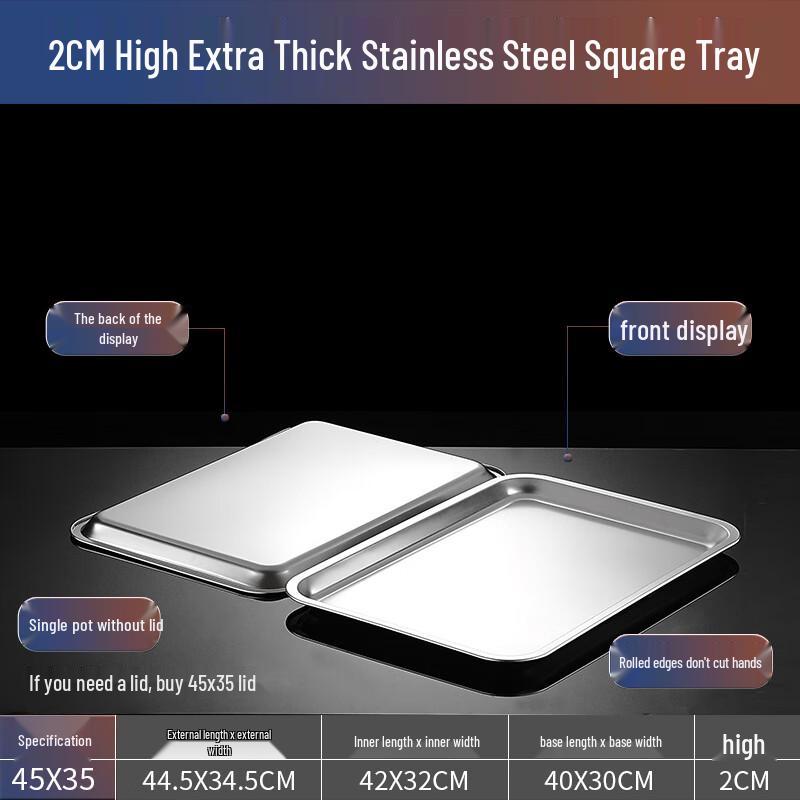 Shallow Rectangular Stainless Steel 2/1 GN Food Pan
