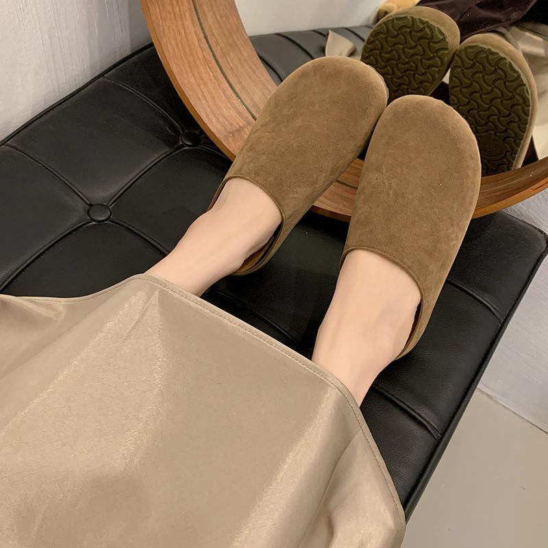 Fashion Women's Thick-soled Suede Anti-slip Slippers Spring Retro Outdoor Wear-resistant Flat-bottomed Comfortable Leisure Baotou Mop