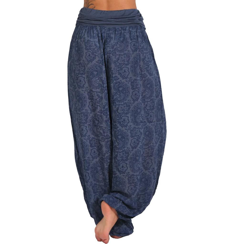 Damskie Bohemian Haremki Elastyczny Pas Szeroka Nogawka Długie Spodnie Vintage Wzór Spodnie Damskie Luźne Rybaczkowe Damskie Streetwear