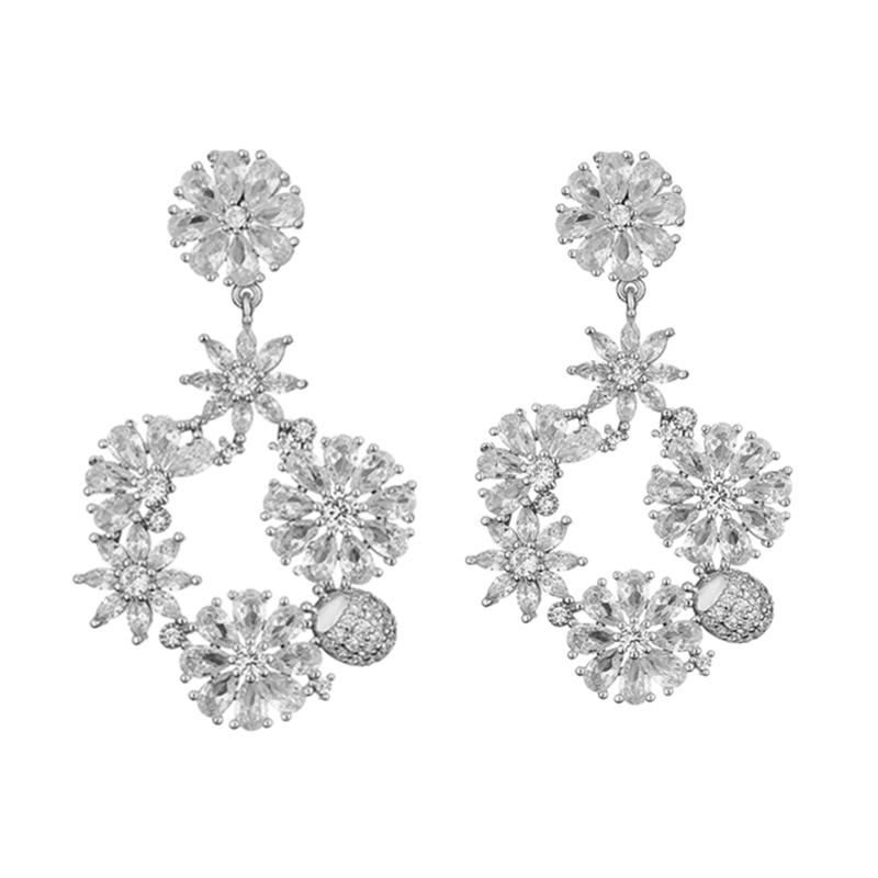 

HECHENG, Zircon Luxury Clear AAA Austrian Zircon Earrings Elegant Flower Stud Earrings For Women Personality Gifts мідний