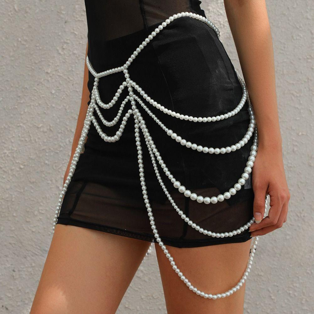 

Pearl Beaded Waist Chain Punk Women Body Chain Exquisite Shoulder chain Beach Shoulder Chain A