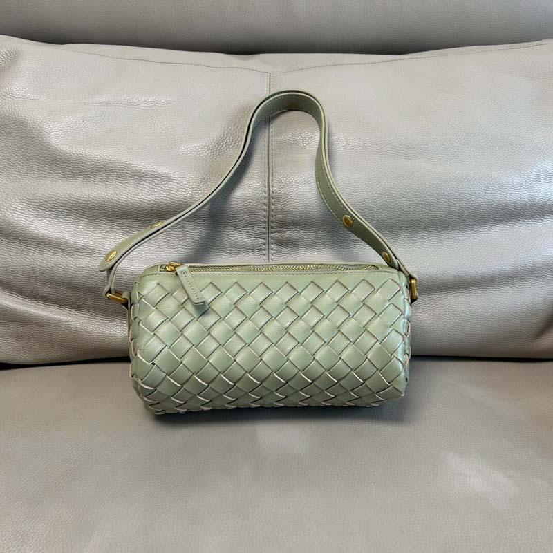 Leather rhombus bag woven pencil bag cylindrical women's bag underarm pillow bag one shoulder diagonal span handbag crossbody