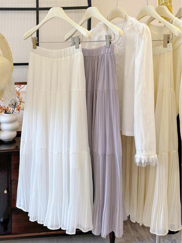 Purple Wisteria Pleated Midi Skirt - Spring/Summer A-line Chiffon Skirt