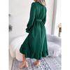 Women's Autumn-winter Style V-neck Lace Pinched Waist Long Dress