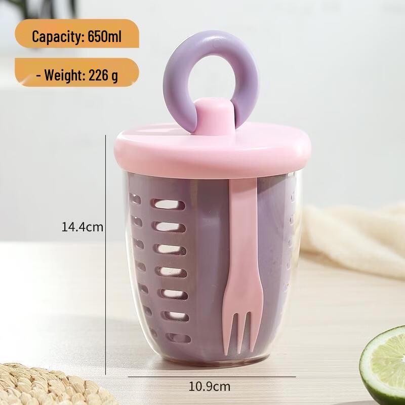 

Portable Double-Layered Fruit & Salad Container with Fork & Spoon