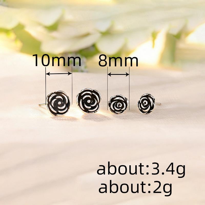 European and American dark style stud earrings, retro three-dimensional rose earrings, light luxury high-end versatile earrings