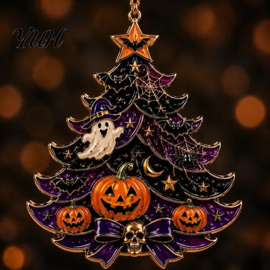 Lightweight Haunted House Props Halloween Tree Acrylic Hanging Ornament, Pumpkin Ghost Skull Seasonal Spooky Party Door Signs Decor, Pendant for Home,
