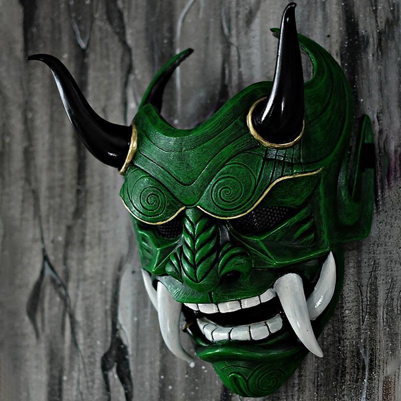 Red Hannya Mask Headgear with Red Ghost Face and Fangs, Japanese Style Halloween New Product Cosplay Props
