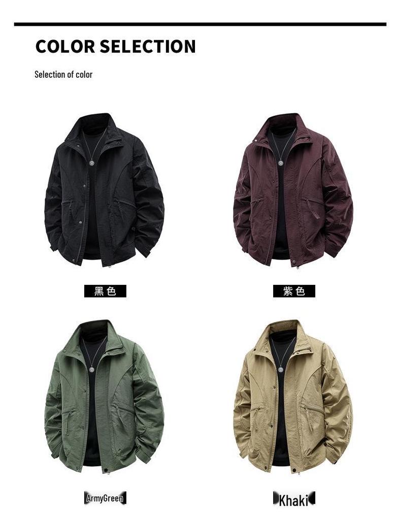 Men's Trendy Long Sleeve Jacket - Spring/Autumn Style, Solid Color, Casual & Versatile Outerwear