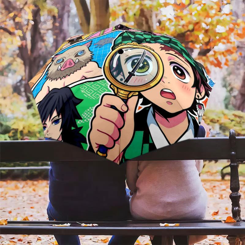 1 PC Automatic Folding Umbrella - Demon Slayer Kimetsu No Yaiba Pattern Portable Foldable Design With 8 Ribs Christmas Birthday Gifts