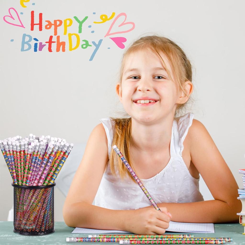 Birthday Pencils Happy Birthday Pencil for Students Birthday Pencils with Erasers Birthday Pencils for Teacher Classroom Birthday Party Supplies, 6