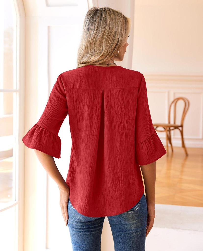 2026 Fashion Style 3/4 Sleeve Ruffle Lantern Collar Casual Top