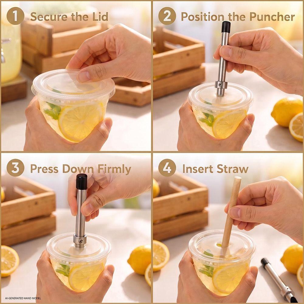 Handheld Straw Hole Puncher Reusable Straw Punch Tool Ergonomic Drink Lid Puncher Bubble Tea Cups