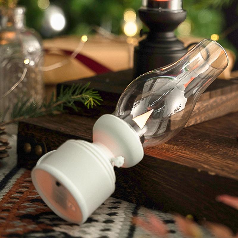 Retro Flameless Candle Holder Candlestick Kerosene Lamp with Button Battery Table Light Vintage Decor Kerosene Lamp