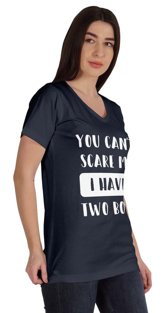 Inkmeso You Can't Scare Me I Have Two Boys Funny Graphic Mom Tshirt Cotton Top