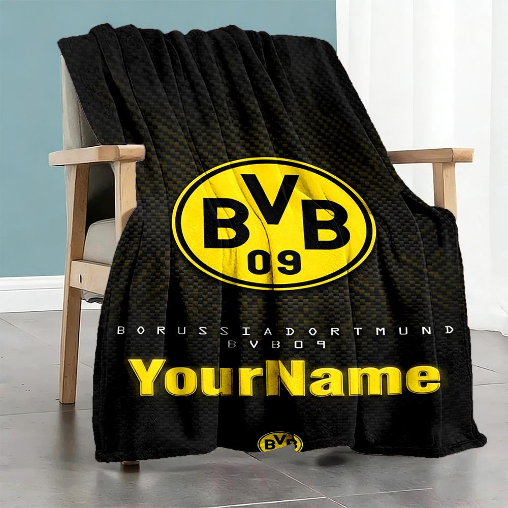 Borussia Dortmund Personalized Name Blanket Cozy Personalized Blanket Comfortable Great for Nap Office Bed Bedding Four Seasons Universal