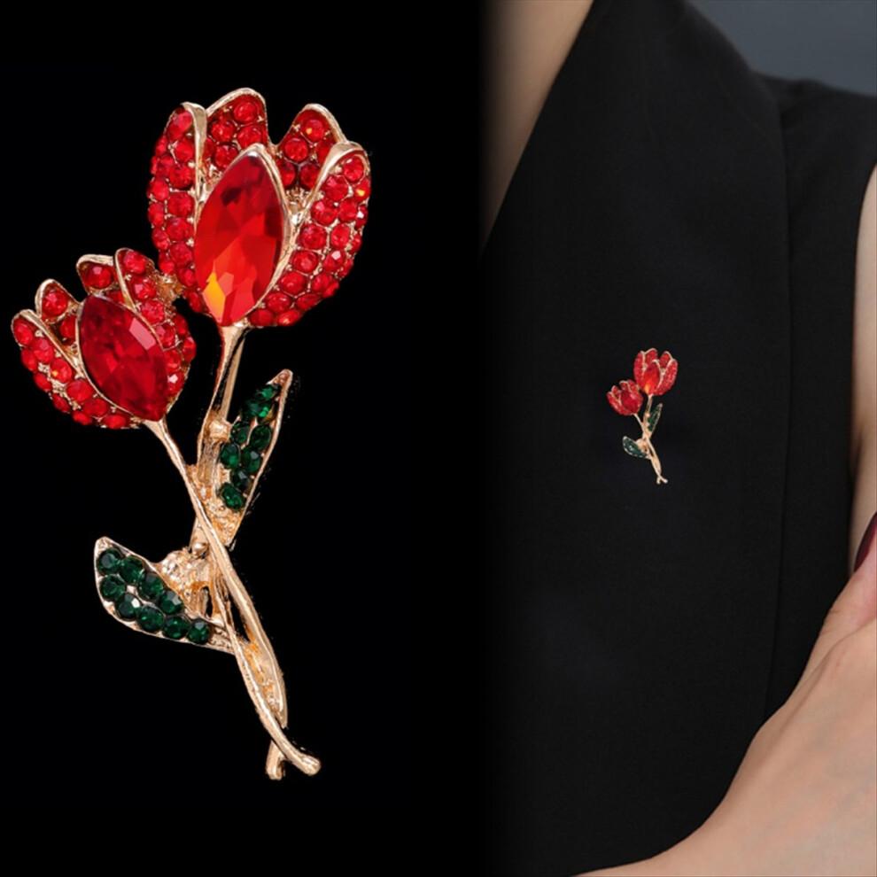 Crystal Tulip Brooch for Women, Elegant Floral Brooch