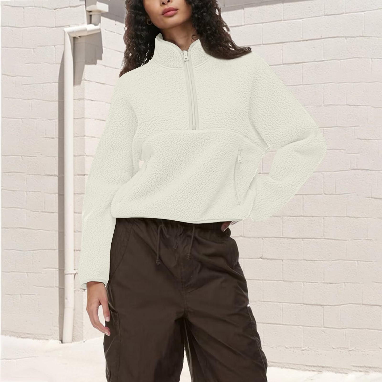 

Женский однотонный укороченный свитер с длинным рукавом и застежкой-молнией на половину длины XXL бежевый